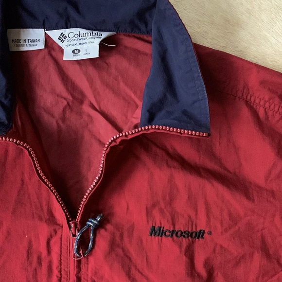 Mens 1980s MICROSOFT Computer Geek Vintage Columbia Brand Red WINDBREAKER Rare - Picture 2 of 16